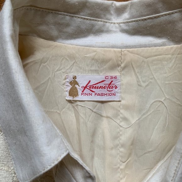 Vintage 70s linen and lace day dress sz S - Picture 6 of 6